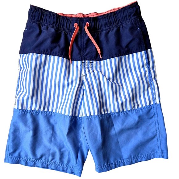 Boys Cat & Jack Large Swim Trunks Blue & White Striped Elastic Waist Mesh Lining - Picture 1 of 7